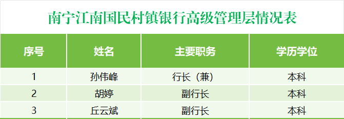 南宁江南国民村镇银行高级管理层情况表